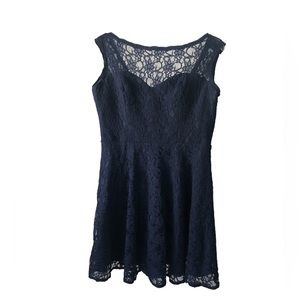 Women's Mori Lee by Madeline Gardner Navy Blue Lace Fit and Flare Dress. Size 20